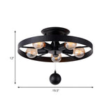 Industrial Black Wheel Semi-Flush Mount Light 5-Light #size