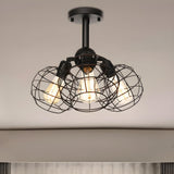 Industrial Black Wire Cage Semi-Flush Mount Lamp 3-Bulb Image - 10