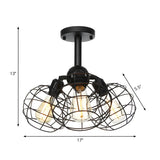 Industrial Black Wire Cage Semi-Flush Mount Lamp 3-Bulb Image - 12