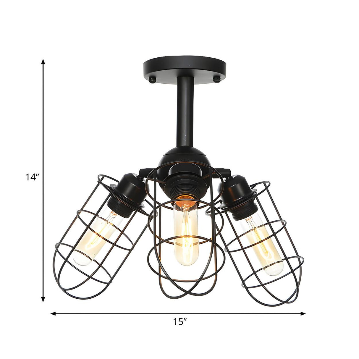 Industrial Black Wire Cage Semi-Flush Mount Lamp 3-Bulb Image - 15