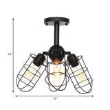 Industrial Black Wire Cage Semi-Flush Mount Lamp 3-Bulb Image - 15