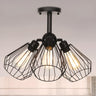 Industrial Black Wire Cage Semi-Flush Mount Lamp 3-Bulb Image - 17