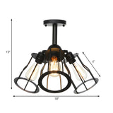 Industrial Black Wire Cage Semi-Flush Mount Lamp 3-Bulb Image - 4