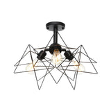 Industrial Black Wire Cage Semi-Flush Mount Lamp 3-Bulb Image - 7