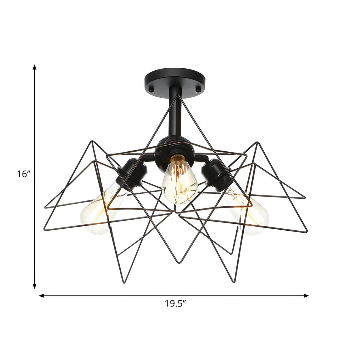 Industrial Black Wire Cage Semi-Flush Mount Lamp 3-Bulb Image - 8