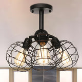 Industrial Black Wire Cage Semi-Flush Mount Lamp 3-Bulb Image - 9