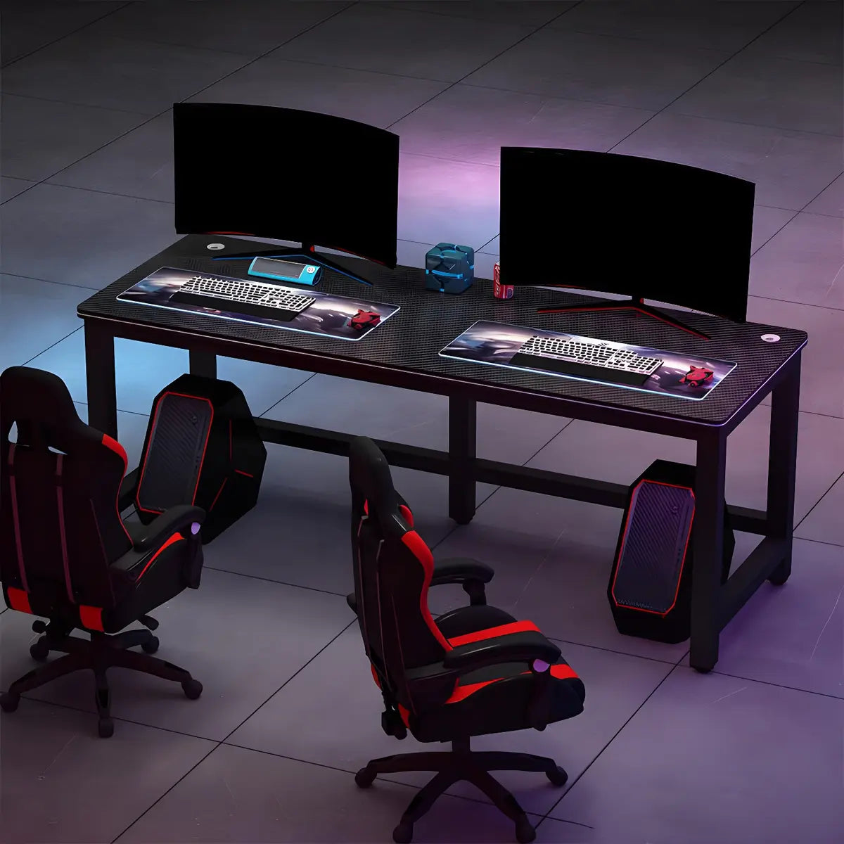 Industrial Black Wooden H-Shape Double Gaming Desk Image - 2