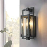 Industrial Box Glass Black External LED Wall Sconce Image - 3