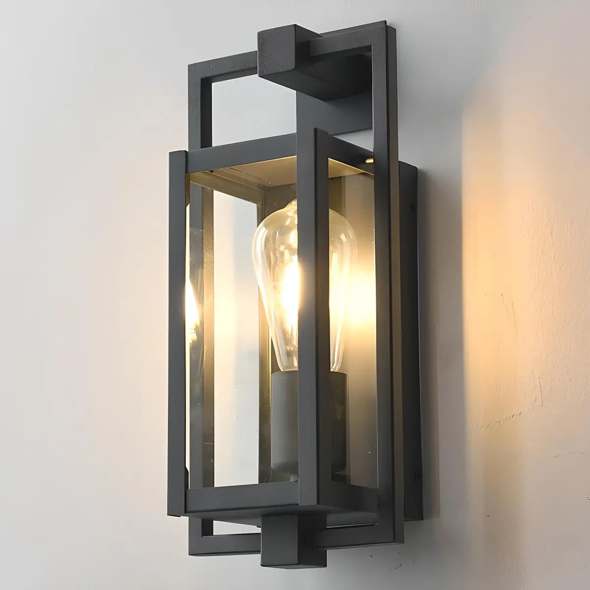 Industrial Box Glass Black External LED Wall Sconce Image - 7