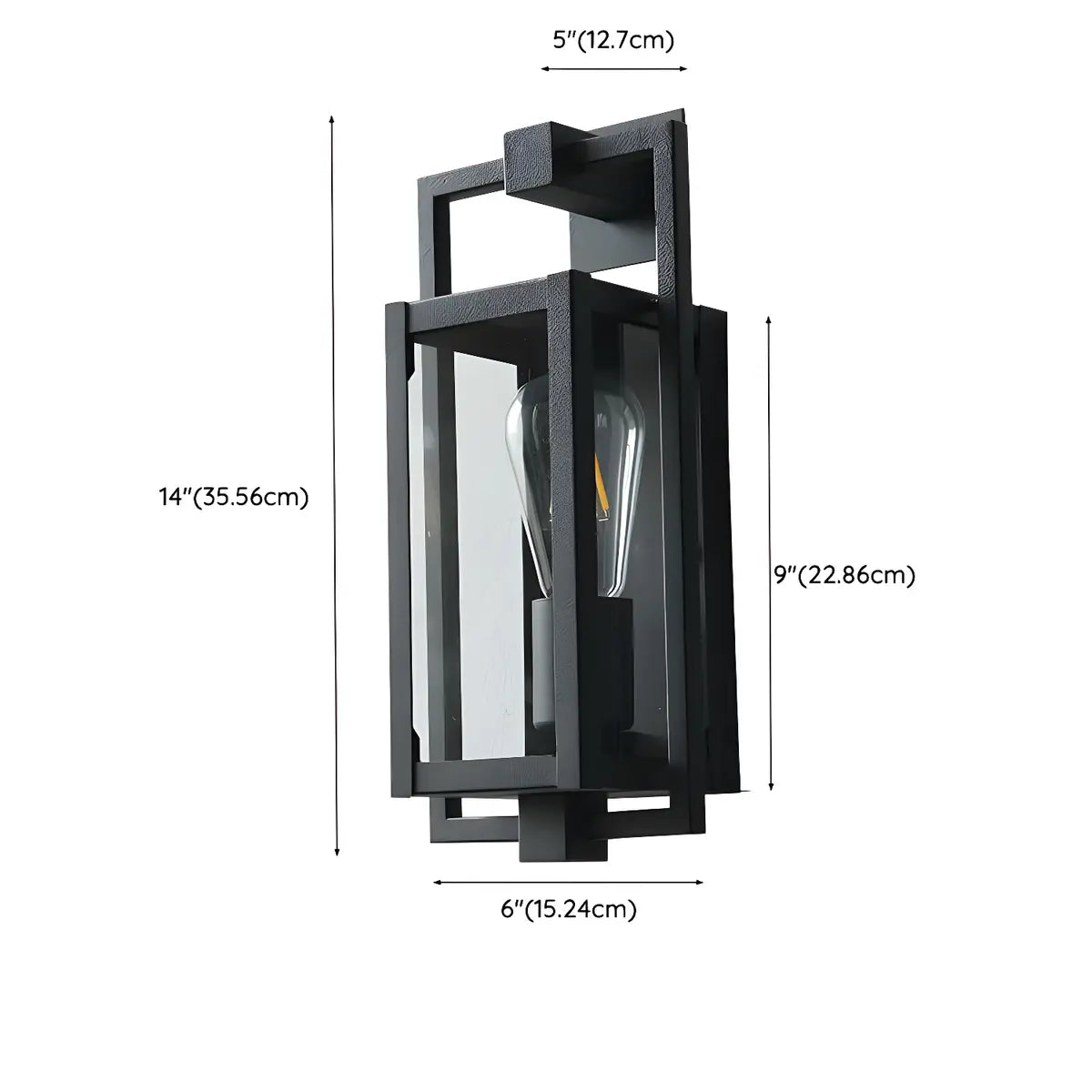 Industrial Box Glass Black External LED Wall Sconce 