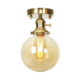 Industrial Brass Ball Amber Glass Semi-Flush Mount Lamp Image - 2