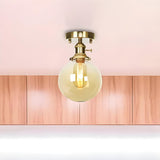 Industrial Brass Ball Amber Glass Semi-Flush Mount Lamp Image - 3