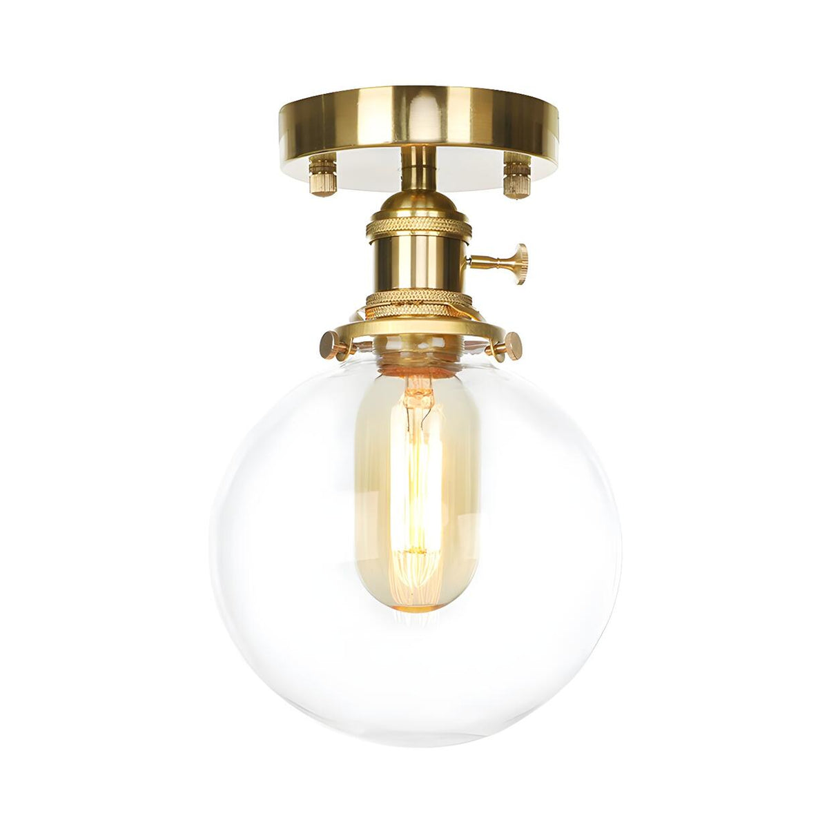 Industrial Brass Ball Amber Glass Semi-Flush Mount Lamp Image - 6