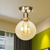 Industrial Brass Ball Amber Glass Semi-Flush Mount Lamp Image - 7