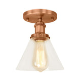 Industrial Brass Conical Glass Semi-Flush Mount Light Image - 10