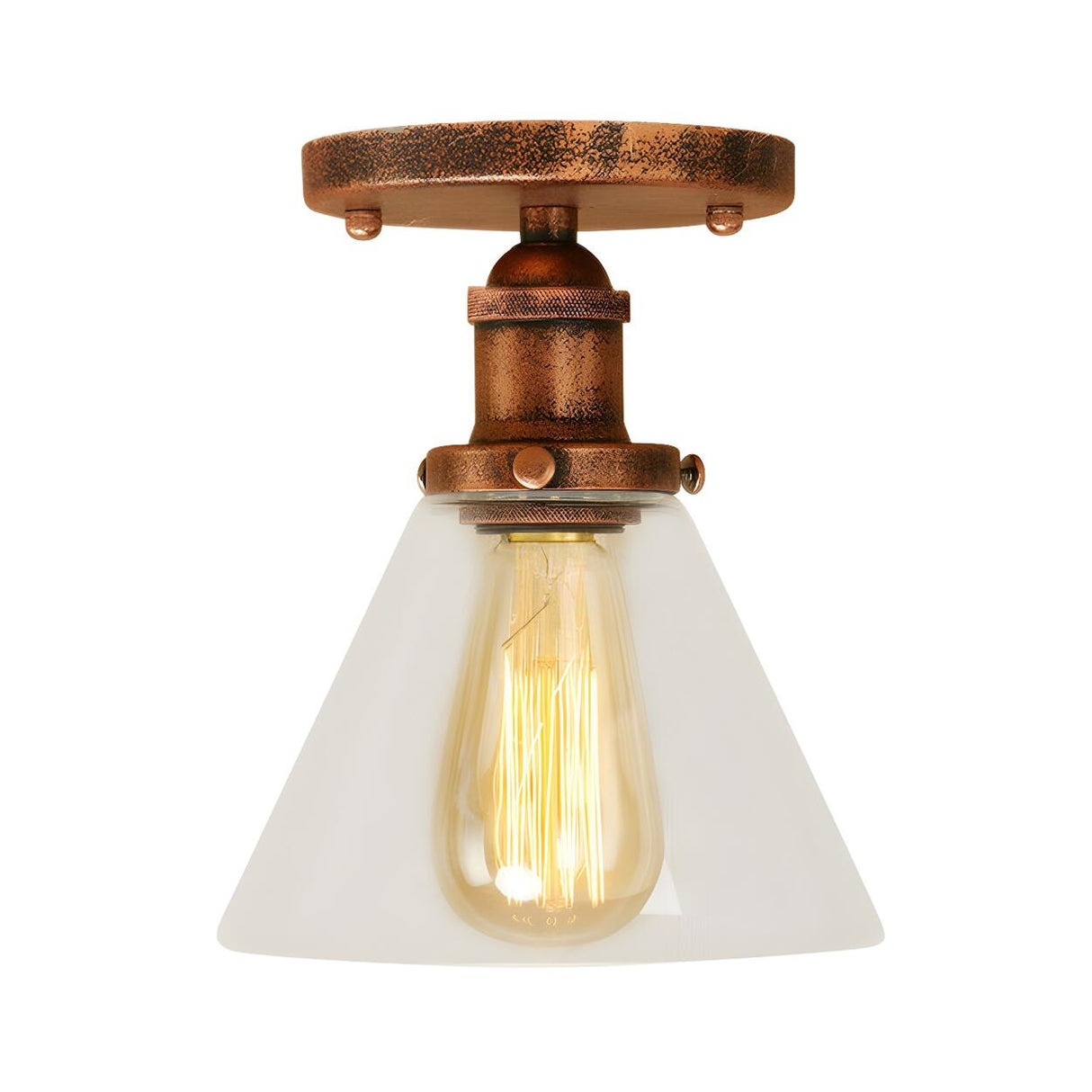 Industrial Brass Conical Glass Semi-Flush Mount Light Image - 13