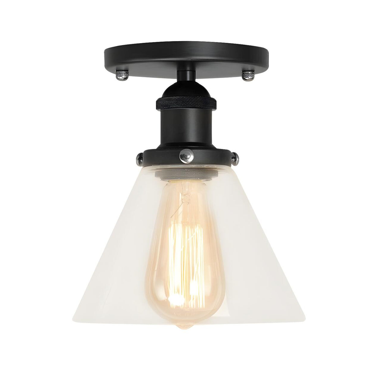 Industrial Brass Conical Glass Semi-Flush Mount Light Image - 16