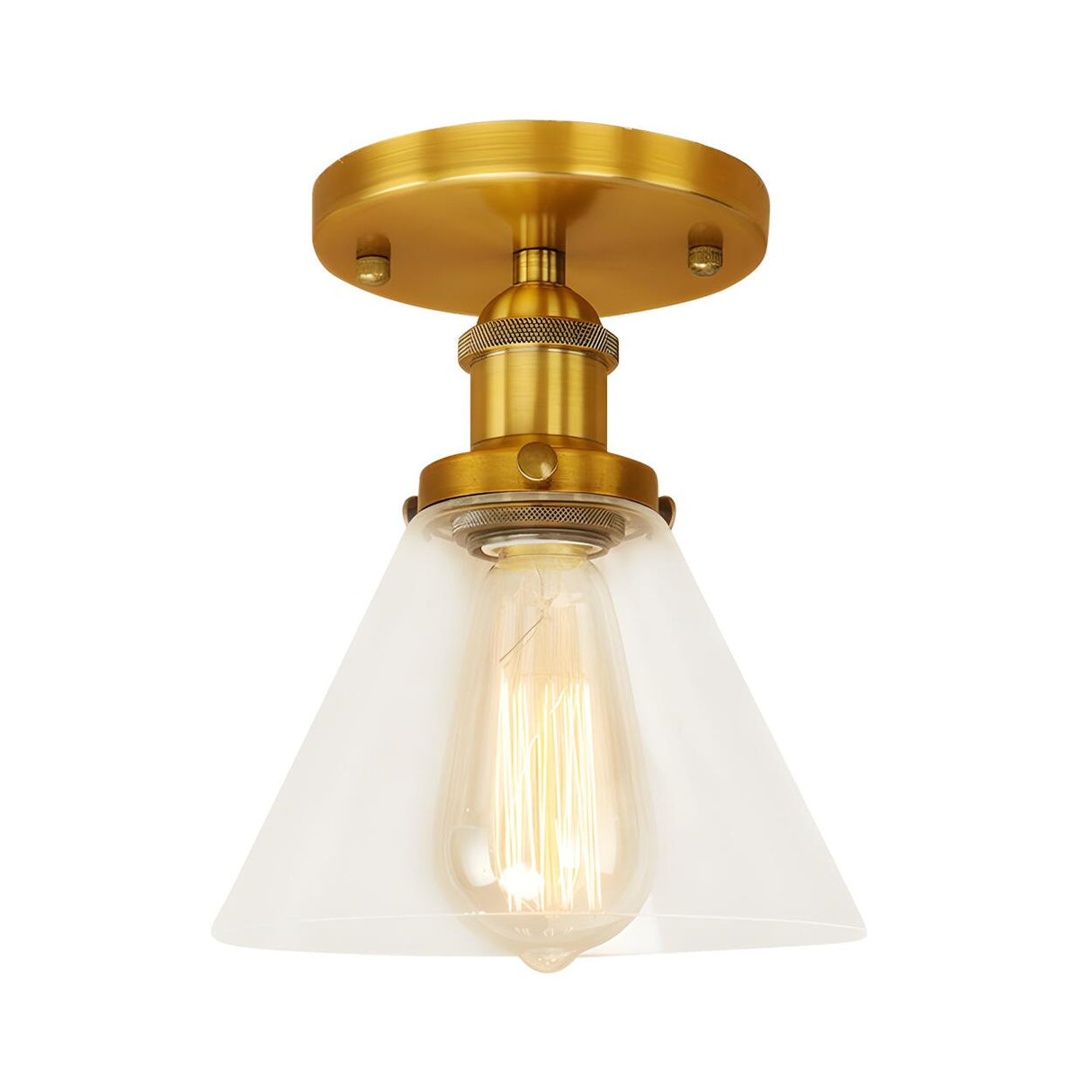 Industrial Brass Conical Glass Semi-Flush Mount Light Image - 2