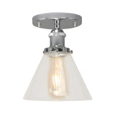 Industrial Brass Conical Glass Semi-Flush Mount Light Image - 20