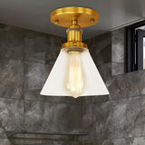 Industrial Brass Conical Glass Semi-Flush Mount Light Image - 22