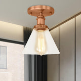 Industrial Brass Conical Glass Semi-Flush Mount Light Image - 24