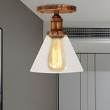 Industrial Brass Conical Glass Semi-Flush Mount Light Image - 25