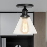 Industrial Brass Conical Glass Semi-Flush Mount Light Image - 26