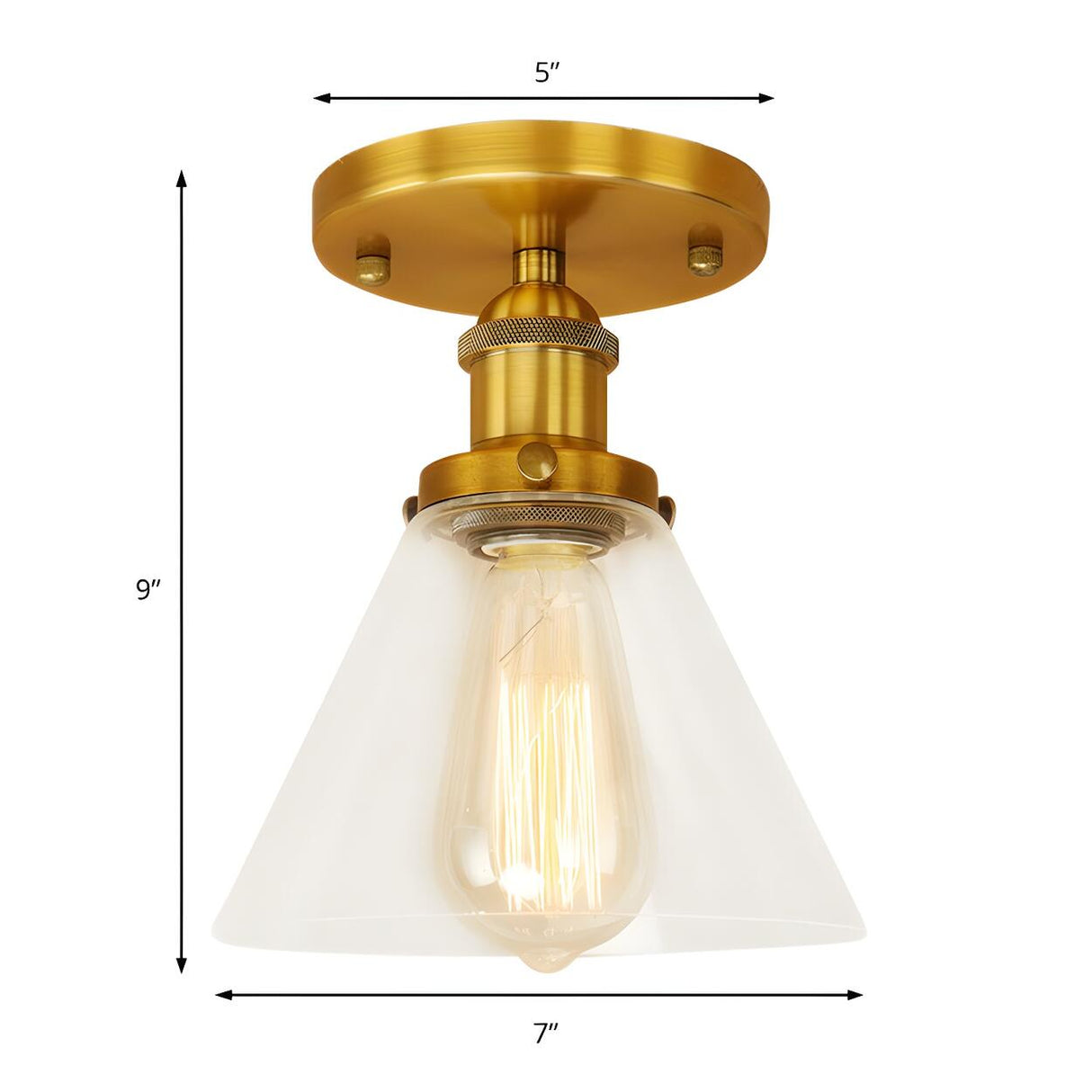 Industrial Brass Conical Glass Semi-Flush Mount Light Image - 4