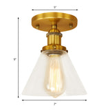 Industrial Brass Conical Glass Semi-Flush Mount Light Image - 4