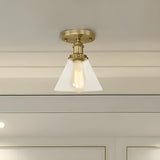 Industrial Brass Conical Glass Semi-Flush Mount Light Image - 6