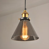 Industrial Brass Glass Cone Geometric Pendant Light Set Image - 14