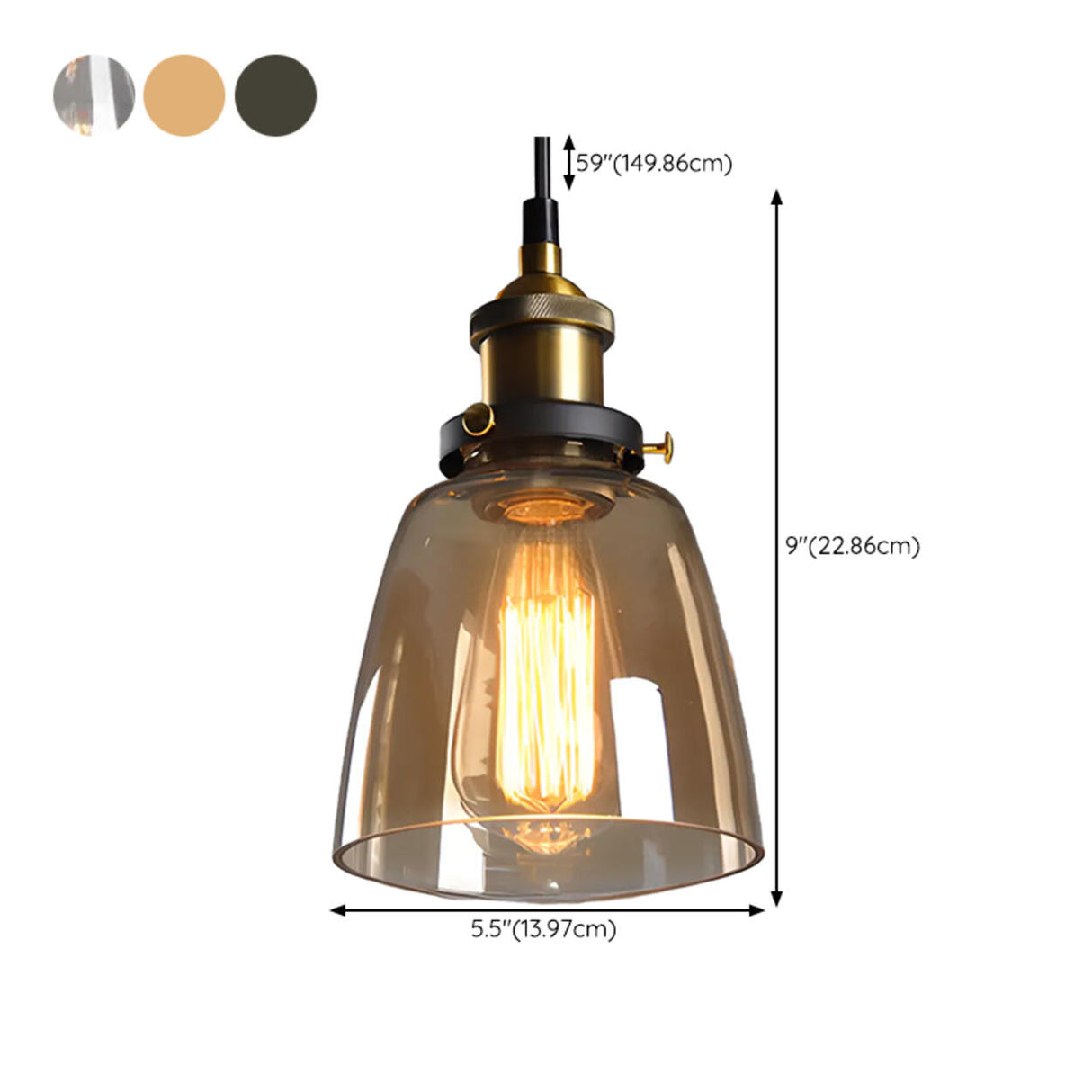 Industrial Brass Glass Cone Geometric Pendant Light Set Image - 26