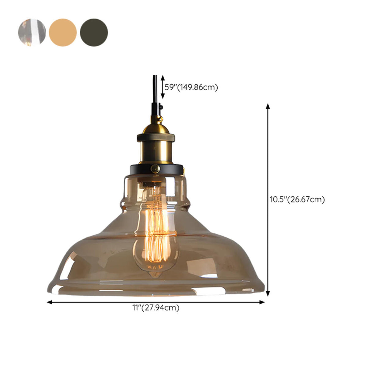 Industrial Brass Glass Cone Geometric Pendant Light Set Image - 27