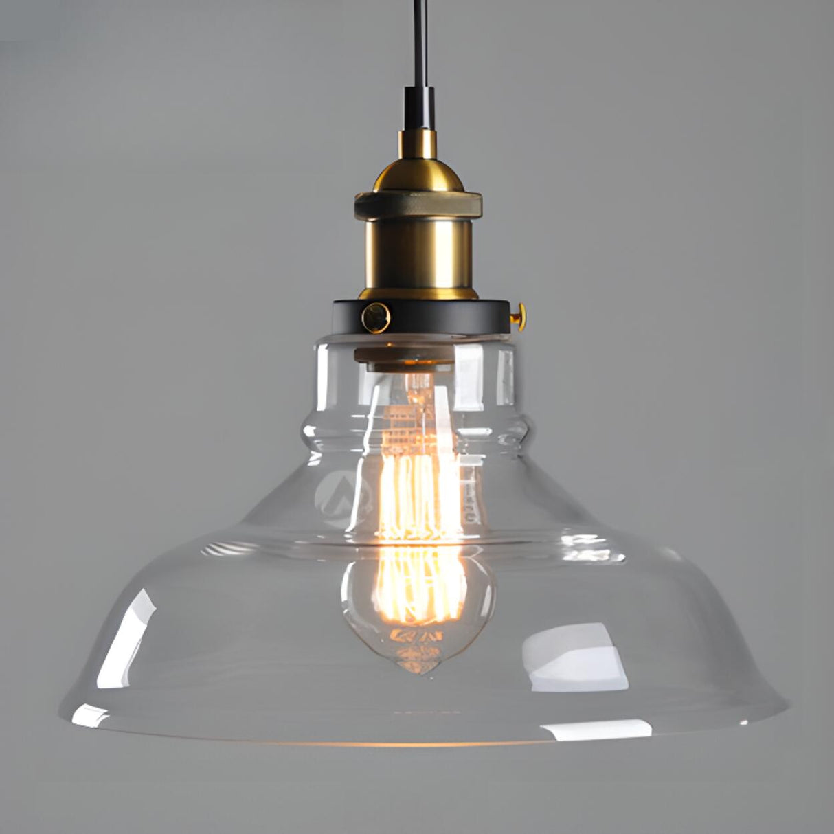 Industrial Brass Glass Cone Geometric Pendant Light Set Image - 9