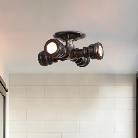 Industrial Bronze Pipe Semi-Flush Mount Light 4-Light Image - 2