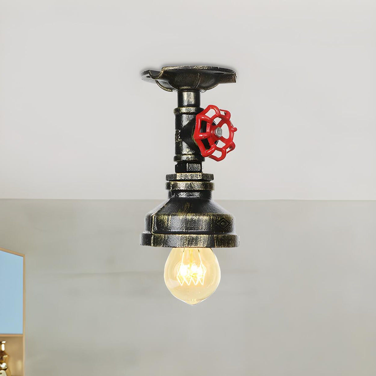 Industrial Bronze Water Pipe Semi-Flush Mount Light Image - 11