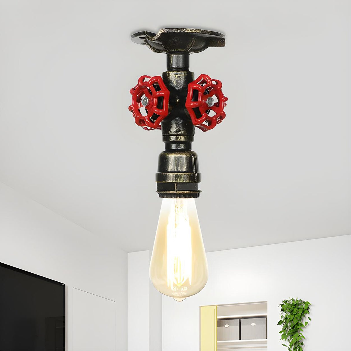 Industrial Bronze Water Pipe Semi-Flush Mount Light Image - 15