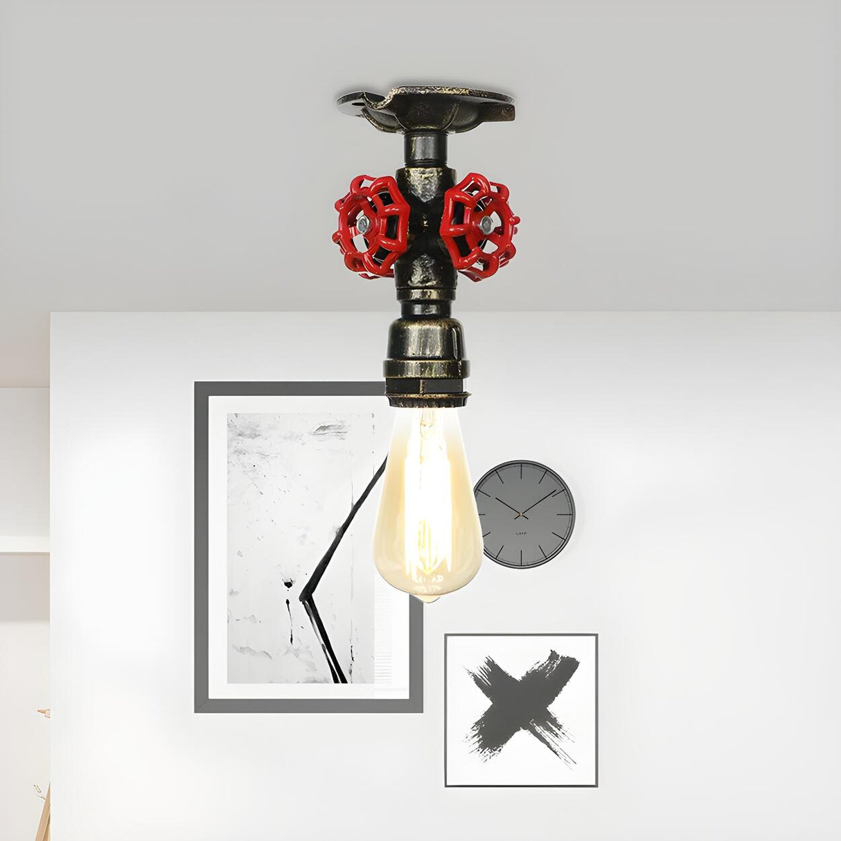 Industrial Bronze Water Pipe Semi-Flush Mount Light Image - 16