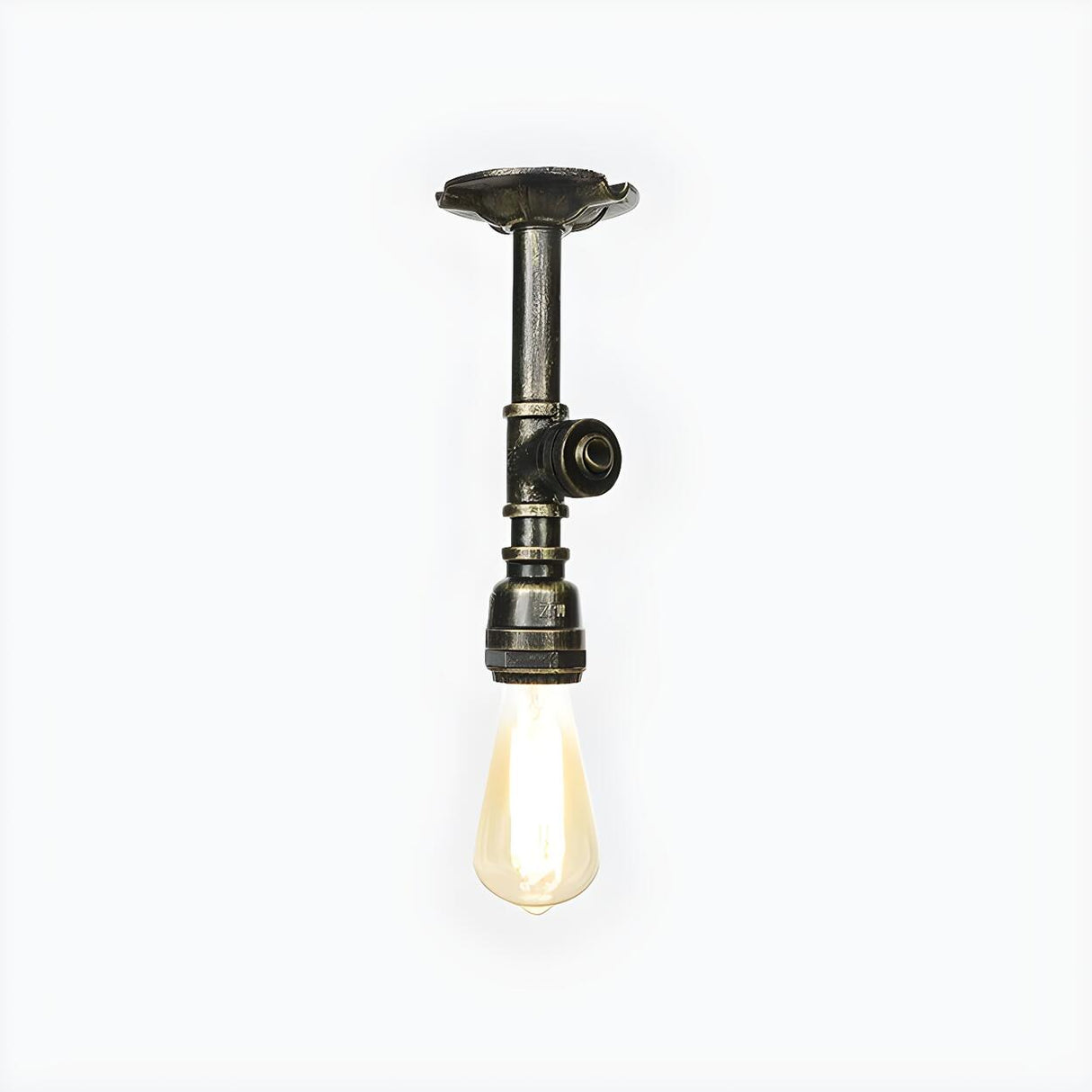 Industrial Bronze Water Pipe Semi-Flush Mount Light Image - 3