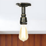 Industrial Bronze Water Pipe Semi-Flush Mount Light Image - 5