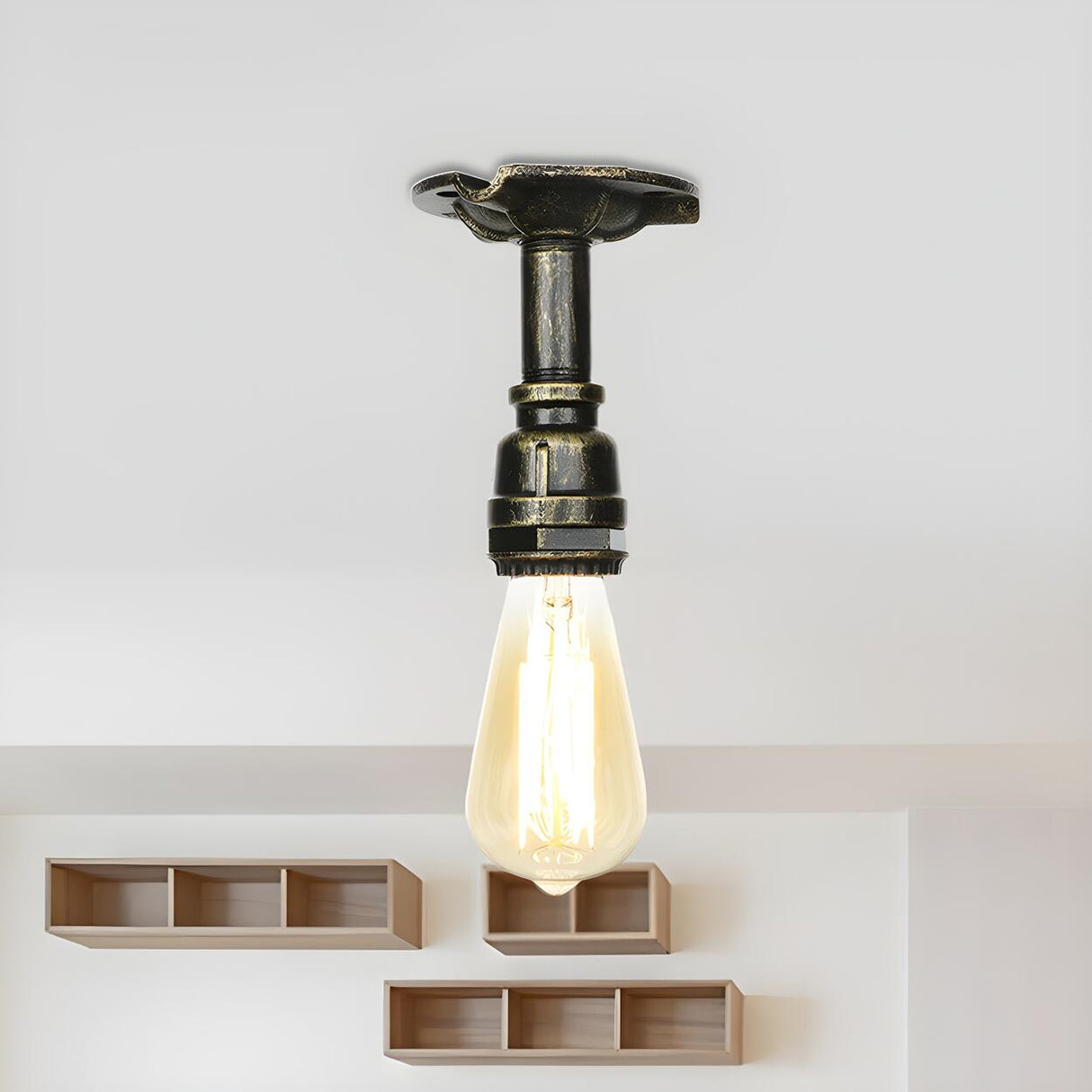 Industrial Bronze Water Pipe Semi-Flush Mount Light Image - 6