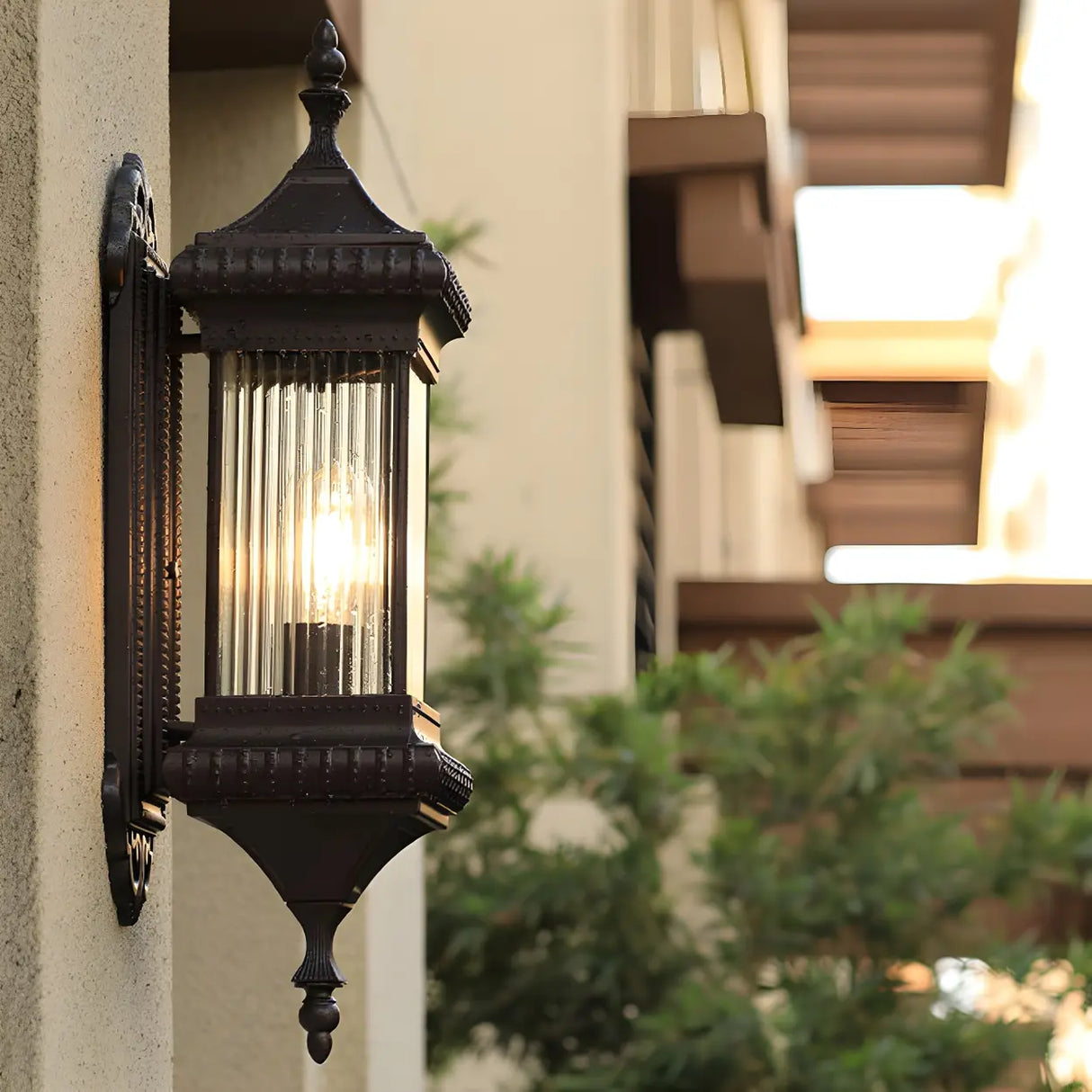 Industrial Brown Geometric Glass Exterior Wall Light Image - 10