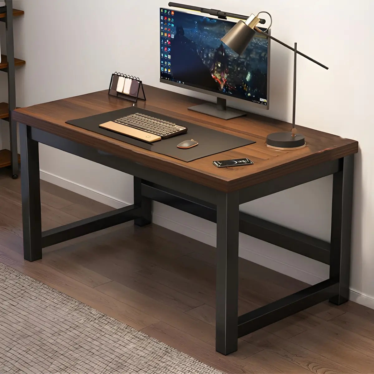 Industrial Brown Manufactured Wood H-Shape Gaming Desk Image - 4