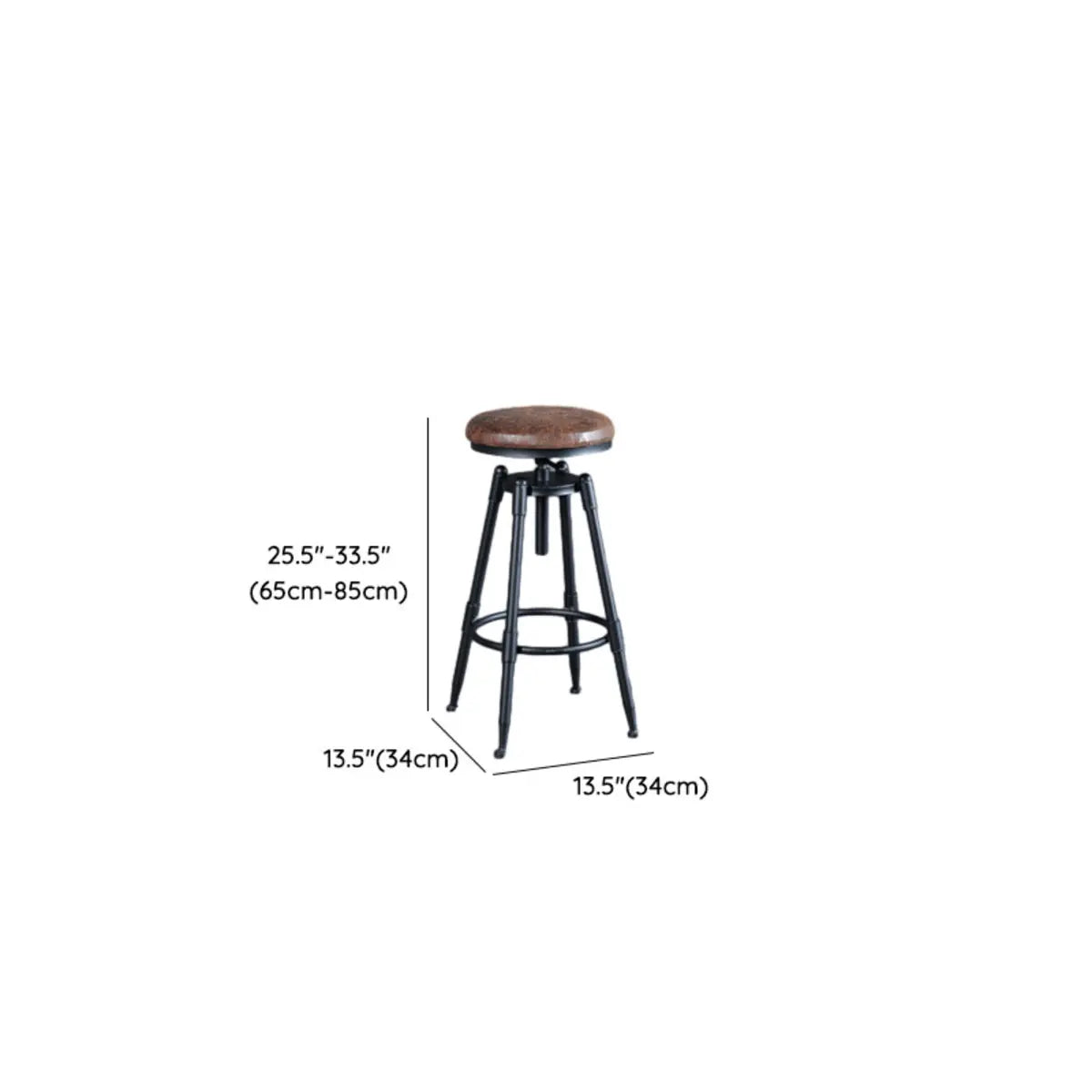 Industrial Brown Round Faux Leather Swivel Bar Stool Image - 14