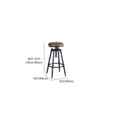 Industrial Brown Round Faux Leather Swivel Bar Stool Image - 15