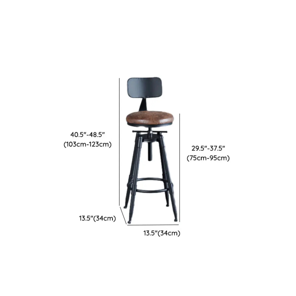 Industrial Brown Round Faux Leather Swivel Bar Stool Image - 19