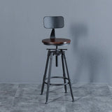 Industrial Brown Round Faux Leather Swivel Bar Stool Image - 4