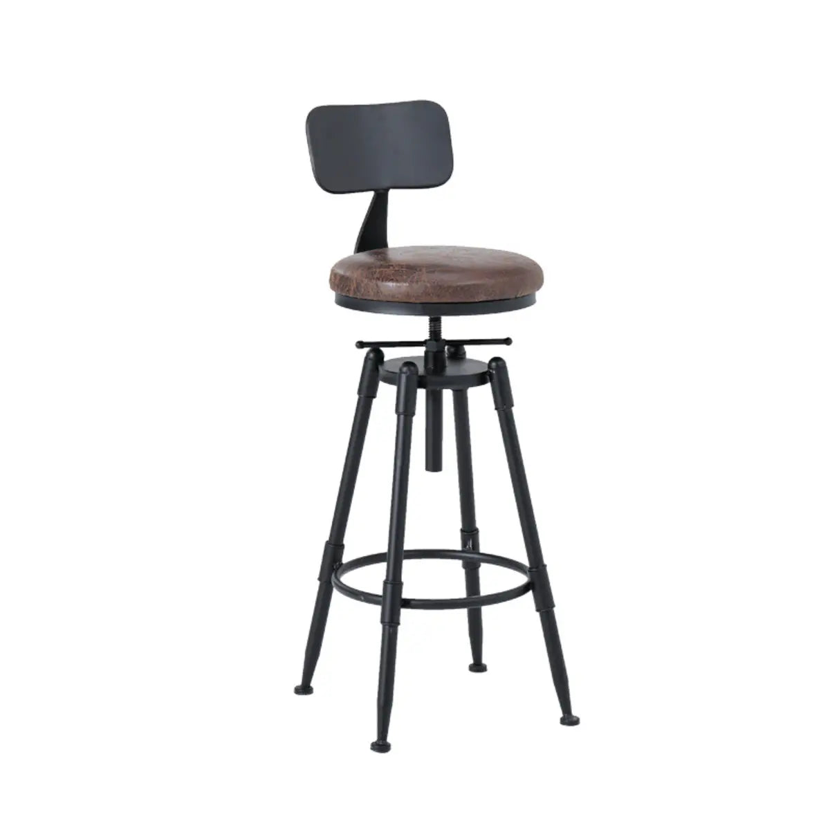 Industrial Brown Round Faux Leather Swivel Bar Stool Image - 5