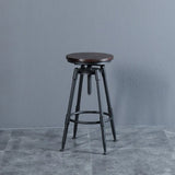 Industrial Brown Round Faux Leather Swivel Bar Stool Image - 6