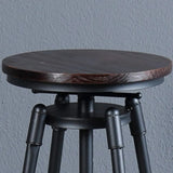 Industrial Brown Round Faux Leather Swivel Bar Stool Image - 8